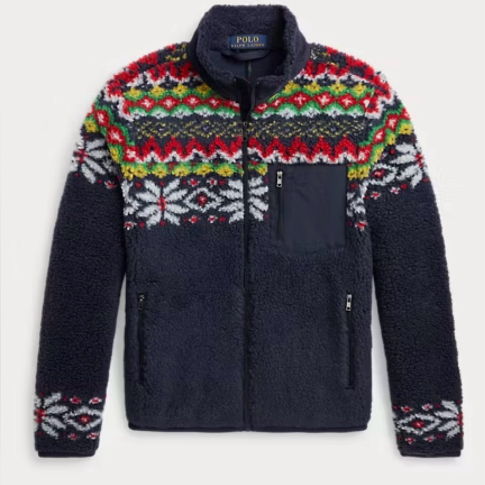 Polo Ralph Lauren  Boy Fair Isle Snowflake Sherpa Fleece Jacket NWT